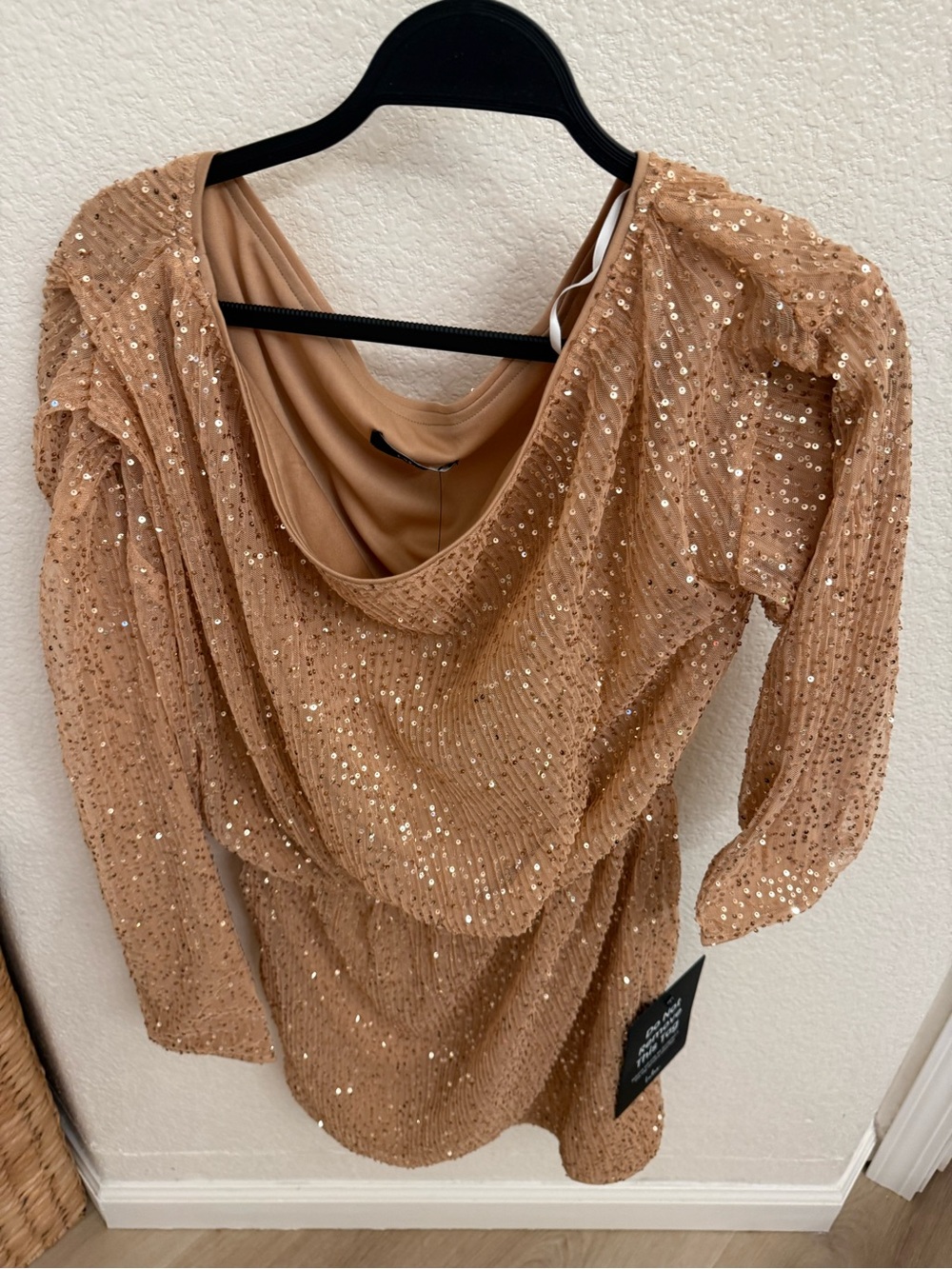 Lulu's Nude/Champagne Sequin Draped Long Sleeve Tunic